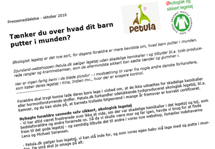 Pressemeddelelse fra Petula.dk som sælger økologiske krammebamser